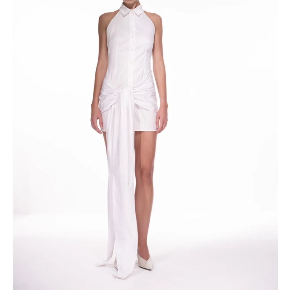 Cekette White Halter Shirt Dress